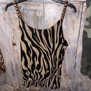 Zebra Print Top with Beaded Straps #sheer#whimsygoth#fairygoth##Y2K#snatch#brown